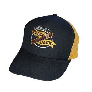 Vintage Rigoletto Blackjack Cigar Mens Hat Cap Snapback Trucker Black & Yellow